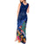 New Zealand Tuatara Christmas Tank Maxi Dress Silver Fern and Xmas Pohutukawa Tree Blue Color