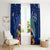 New Zealand Tuatara Christmas Window Curtain Silver Fern and Xmas Pohutukawa Tree Blue Color