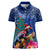 New Zealand Tuatara Christmas Women Polo Shirt Silver Fern and Xmas Pohutukawa Tree Blue Color