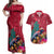 New Zealand Tuatara Christmas Couples Matching Off Shoulder Maxi Dress and Hawaiian Shirt Silver Fern and Xmas Pohutukawa Tree Red Color