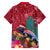 New Zealand Tuatara Christmas Family Matching Off The Shoulder Long Sleeve Dress and Hawaiian Shirt Silver Fern and Xmas Pohutukawa Tree Red Color