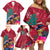 New Zealand Tuatara Christmas Family Matching Off Shoulder Short Dress and Hawaiian Shirt Silver Fern and Xmas Pohutukawa Tree Red Color