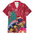 New Zealand Tuatara Christmas Family Matching Short Sleeve Bodycon Dress and Hawaiian Shirt Silver Fern and Xmas Pohutukawa Tree Red Color