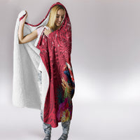 New Zealand Tuatara Christmas Hooded Blanket Silver Fern and Xmas Pohutukawa Tree Red Color