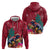 New Zealand Tuatara Christmas Hoodie Silver Fern and Xmas Pohutukawa Tree Red Color