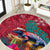 New Zealand Tuatara Christmas Round Carpet Silver Fern and Xmas Pohutukawa Tree Red Color