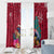 New Zealand Tuatara Christmas Window Curtain Silver Fern and Xmas Pohutukawa Tree Red Color