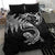 New Zealand Tuatara Tribal Tattoo Bedding Set Silver Fern and Maori Pattern Black Color