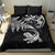 New Zealand Tuatara Tribal Tattoo Bedding Set Silver Fern and Maori Pattern Black Color