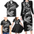 New Zealand Tuatara Tribal Tattoo Family Matching Long Sleeve Bodycon Dress and Hawaiian Shirt Silver Fern and Maori Pattern Black Color