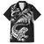 New Zealand Tuatara Tribal Tattoo Family Matching Long Sleeve Bodycon Dress and Hawaiian Shirt Silver Fern and Maori Pattern Black Color