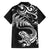 New Zealand Tuatara Tribal Tattoo Family Matching Long Sleeve Bodycon Dress and Hawaiian Shirt Silver Fern and Maori Pattern Black Color