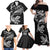 New Zealand Tuatara Tribal Tattoo Family Matching Off Shoulder Maxi Dress and Hawaiian Shirt Silver Fern and Maori Pattern Black Color