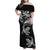 New Zealand Tuatara Tribal Tattoo Family Matching Off Shoulder Maxi Dress and Hawaiian Shirt Silver Fern and Maori Pattern Black Color