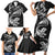 New Zealand Tuatara Tribal Tattoo Family Matching Short Sleeve Bodycon Dress and Hawaiian Shirt Silver Fern and Maori Pattern Black Color