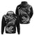 New Zealand Tuatara Tribal Tattoo Hoodie Silver Fern and Maori Pattern Black Color