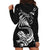 New Zealand Tuatara Tribal Tattoo Hoodie Dress Silver Fern and Maori Pattern Black Color