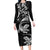 New Zealand Tuatara Tribal Tattoo Long Sleeve Bodycon Dress Silver Fern and Maori Pattern Black Color