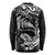 New Zealand Tuatara Tribal Tattoo Long Sleeve Shirt Silver Fern and Maori Pattern Black Color