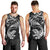 New Zealand Tuatara Tribal Tattoo Men Tank Top Silver Fern and Maori Pattern Black Color