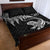 New Zealand Tuatara Tribal Tattoo Quilt Bed Set Silver Fern and Maori Pattern Black Color