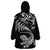 New Zealand Tuatara Tribal Tattoo Wearable Blanket Hoodie Silver Fern and Maori Pattern Black Color