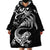 New Zealand Tuatara Tribal Tattoo Wearable Blanket Hoodie Silver Fern and Maori Pattern Black Color