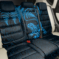 New Zealand Tuatara Tribal Tattoo Back Car Seat Cover Silver Fern and Maori Pattern Blue Color