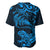 New Zealand Tuatara Tribal Tattoo Baseball Jersey Silver Fern and Maori Pattern Blue Color