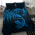 New Zealand Tuatara Tribal Tattoo Bedding Set Silver Fern and Maori Pattern Blue Color