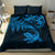 New Zealand Tuatara Tribal Tattoo Bedding Set Silver Fern and Maori Pattern Blue Color