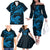 New Zealand Tuatara Tribal Tattoo Family Matching Off The Shoulder Long Sleeve Dress and Hawaiian Shirt Silver Fern and Maori Pattern Blue Color