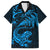 New Zealand Tuatara Tribal Tattoo Family Matching Off Shoulder Maxi Dress and Hawaiian Shirt Silver Fern and Maori Pattern Blue Color