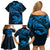 New Zealand Tuatara Tribal Tattoo Family Matching Off Shoulder Short Dress and Hawaiian Shirt Silver Fern and Maori Pattern Blue Color