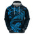 New Zealand Tuatara Tribal Tattoo Hoodie Silver Fern and Maori Pattern Blue Color