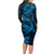 New Zealand Tuatara Tribal Tattoo Long Sleeve Bodycon Dress Silver Fern and Maori Pattern Blue Color