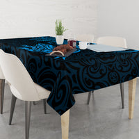 New Zealand Tuatara Tribal Tattoo Tablecloth Silver Fern and Maori Pattern Blue Color LT03 - Polynesian Pride