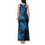 New Zealand Tuatara Tribal Tattoo Tank Maxi Dress Silver Fern and Maori Pattern Blue Color