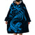 New Zealand Tuatara Tribal Tattoo Wearable Blanket Hoodie Silver Fern and Maori Pattern Blue Color