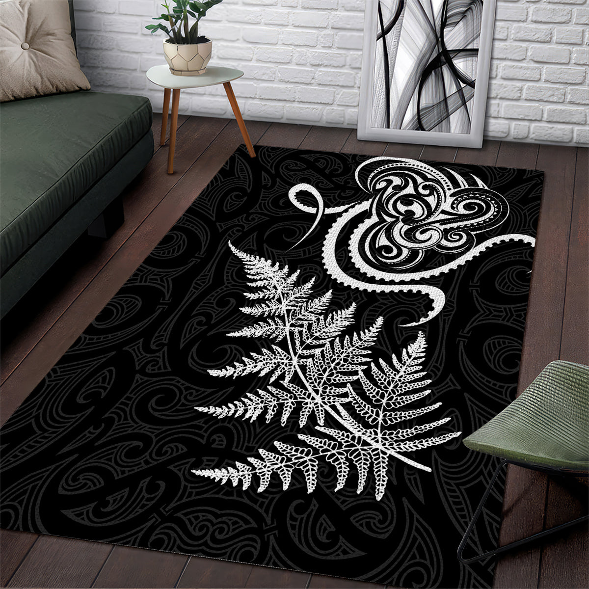 New Zealand Octopus Tattoo and Fern Area Rug Maori Pattern