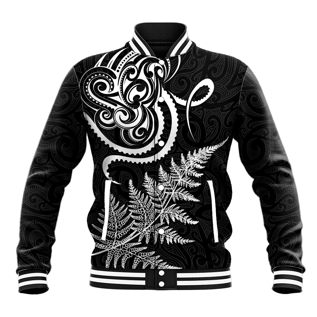 New Zealand Octopus Tattoo and Fern Baseball Jacket Maori Pattern LT03 Unisex Black - Polynesian Pride