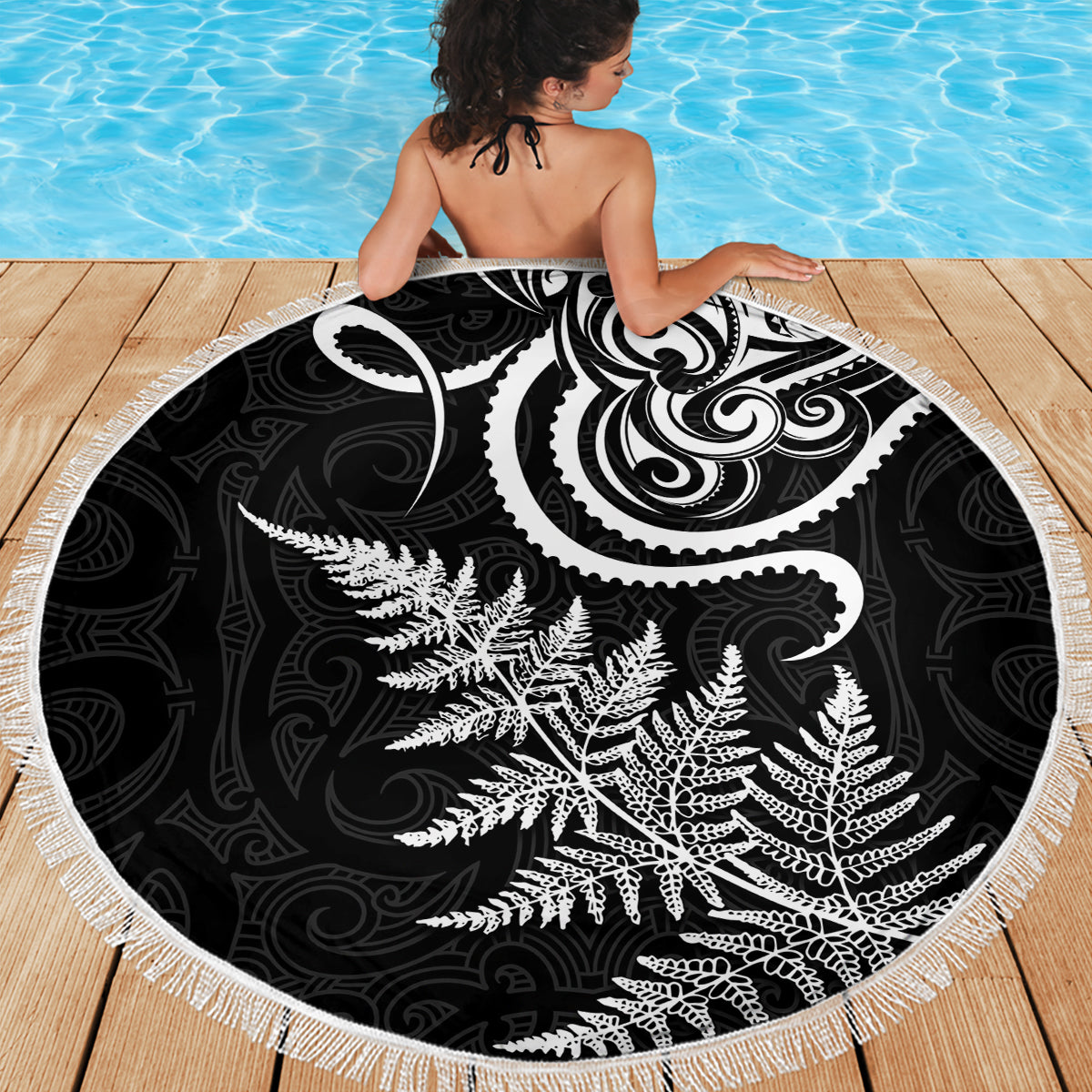New Zealand Octopus Tattoo and Fern Beach Blanket Maori Pattern LT03 - Polynesian Pride