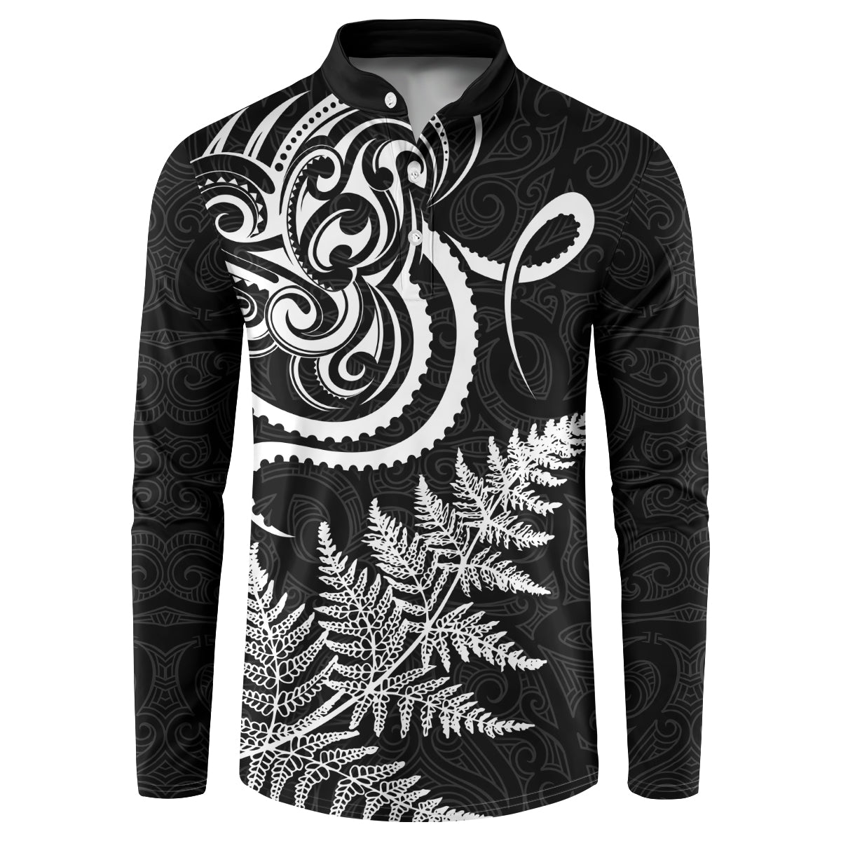 New Zealand Octopus Tattoo and Fern Button Sweatshirt Maori Pattern LT03 Black - Polynesian Pride