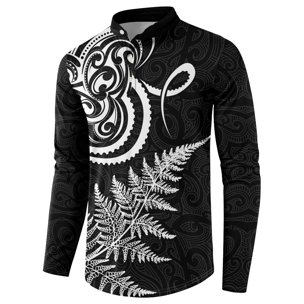 New Zealand Octopus Tattoo and Fern Button Sweatshirt Maori Pattern LT03 - Polynesian Pride
