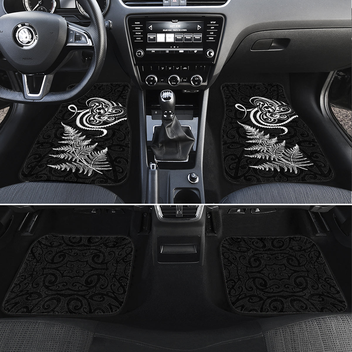 New Zealand Octopus Tattoo and Fern Car Mats Maori Pattern LT03 Set 4pcs Black - Polynesian Pride