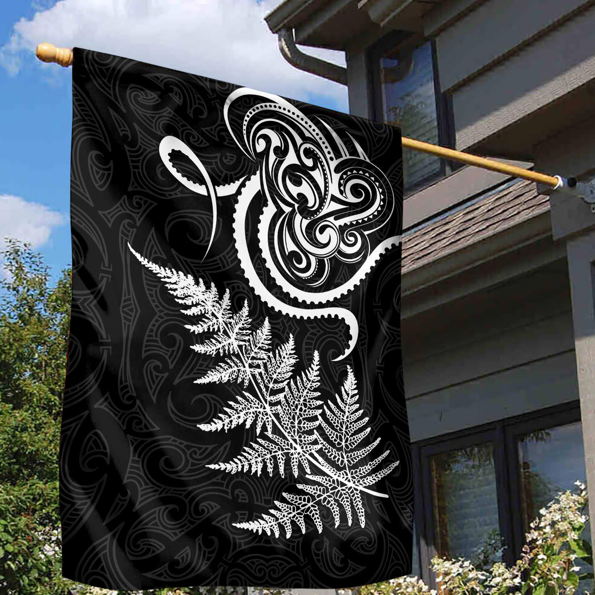 New Zealand Octopus Tattoo and Fern Garden Flag Maori Pattern LT03 - Polynesian Pride