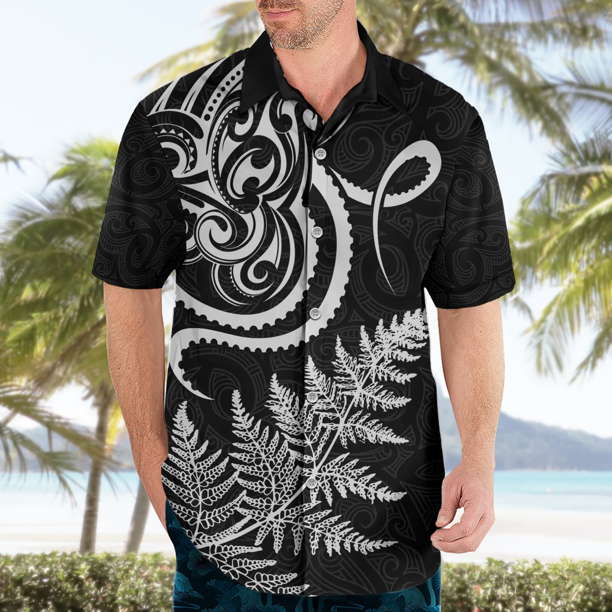 New Zealand Octopus Tattoo and Fern Hawaiian Shirt Maori Pattern LT03 - Polynesian Pride