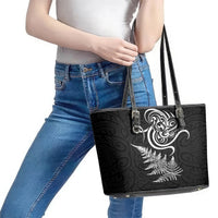 New Zealand Octopus Tattoo and Fern Leather Tote Bag Maori Pattern LT03 - Polynesian Pride