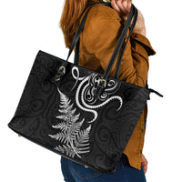 New Zealand Octopus Tattoo and Fern Leather Tote Bag Maori Pattern LT03 - Polynesian Pride