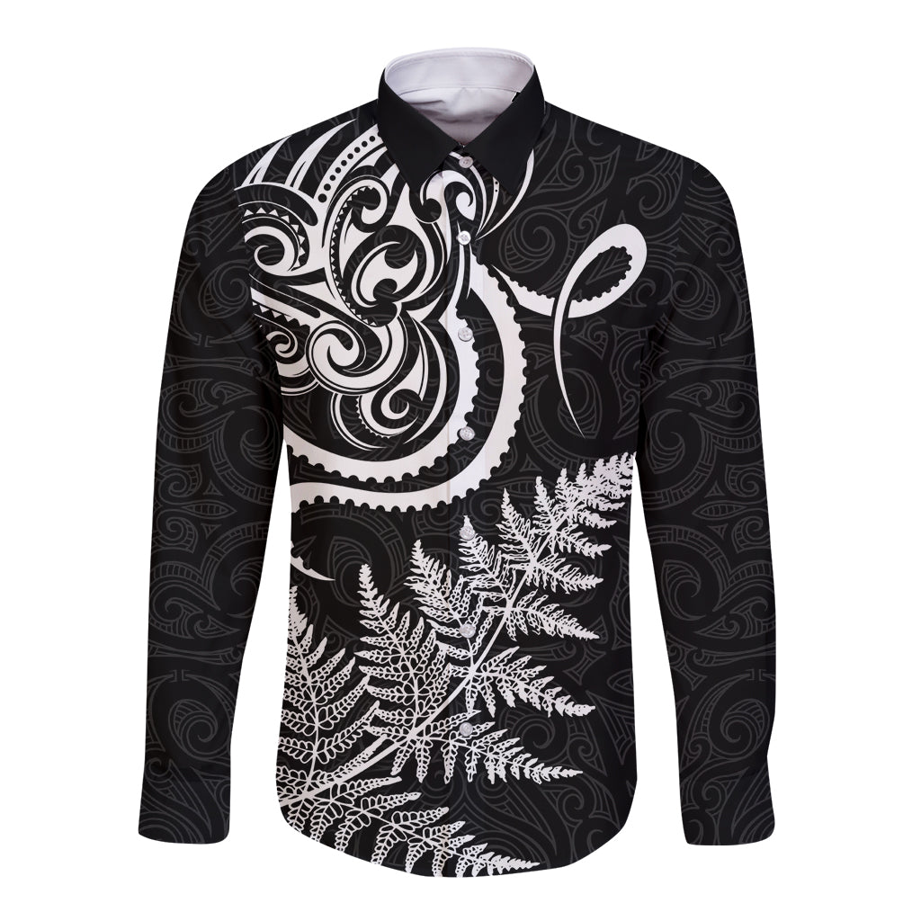 New Zealand Octopus Tattoo and Fern Long Sleeve Button Shirt Maori Pattern